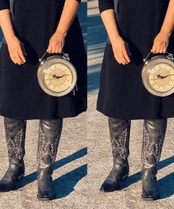 Social Butterfly Collection Accessories Grey Retro Style Clock Handbag