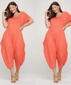 Social Butterfly Collection Orange Coral Plus Size Romper Jumpsuit New Arrivals