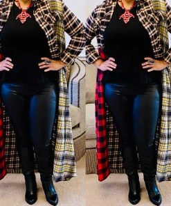 Social Butterfly Collection Dresses Multi Color Plaid Check Pattern Duster Dress