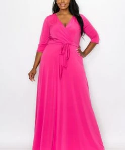 Social Butterfly Collection Pink Faux Wrap Maxi Dress 10 Social Butterfly Collection Pink Faux Wrap Maxi Dress