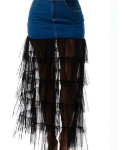 Social Butterfly Collection Black Or White Layered Tulle Denim Maxi Skirt