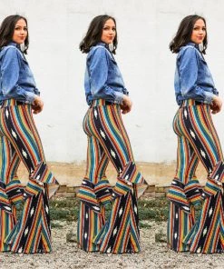 Social Butterfly Collection New Arrivals Black Multi Print Ruffle Wide Leg Pants