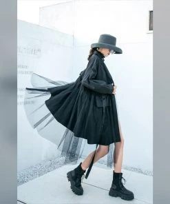 Social Butterfly Collection Black Tulle Detail Large Pocket Jacket