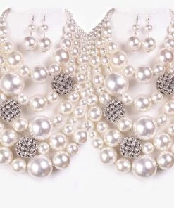 Social Butterfly Collection White X-Large Pearl Statement Necklace
