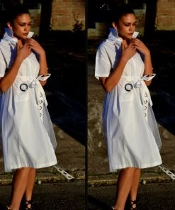 Social Butterfly Collection White Or Black Button Down Grommet Detail Top