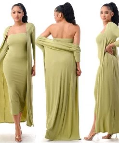 Social Butterfly Collection New Arrivals Plus Size Kiwi Green Two Piece Form Fitted Dress Duster Set