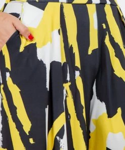 Social Butterfly Collection New Arrivals Black White Yellow Abstract Print Palazzo Pants