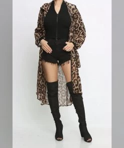 Social Butterfly Collection Sheer Animal Print High Low Front Zipper Dress Top New Arrivals