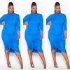 Social Butterfly Collection Blue Plus Size Mock Neck Mid Length Fitted Dress New Arrivals