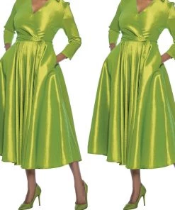 Social Butterfly Collection Green Classic Style Faux Wrap Dress 14 Social Butterfly Collection Green Classic Style Faux Wrap Dress