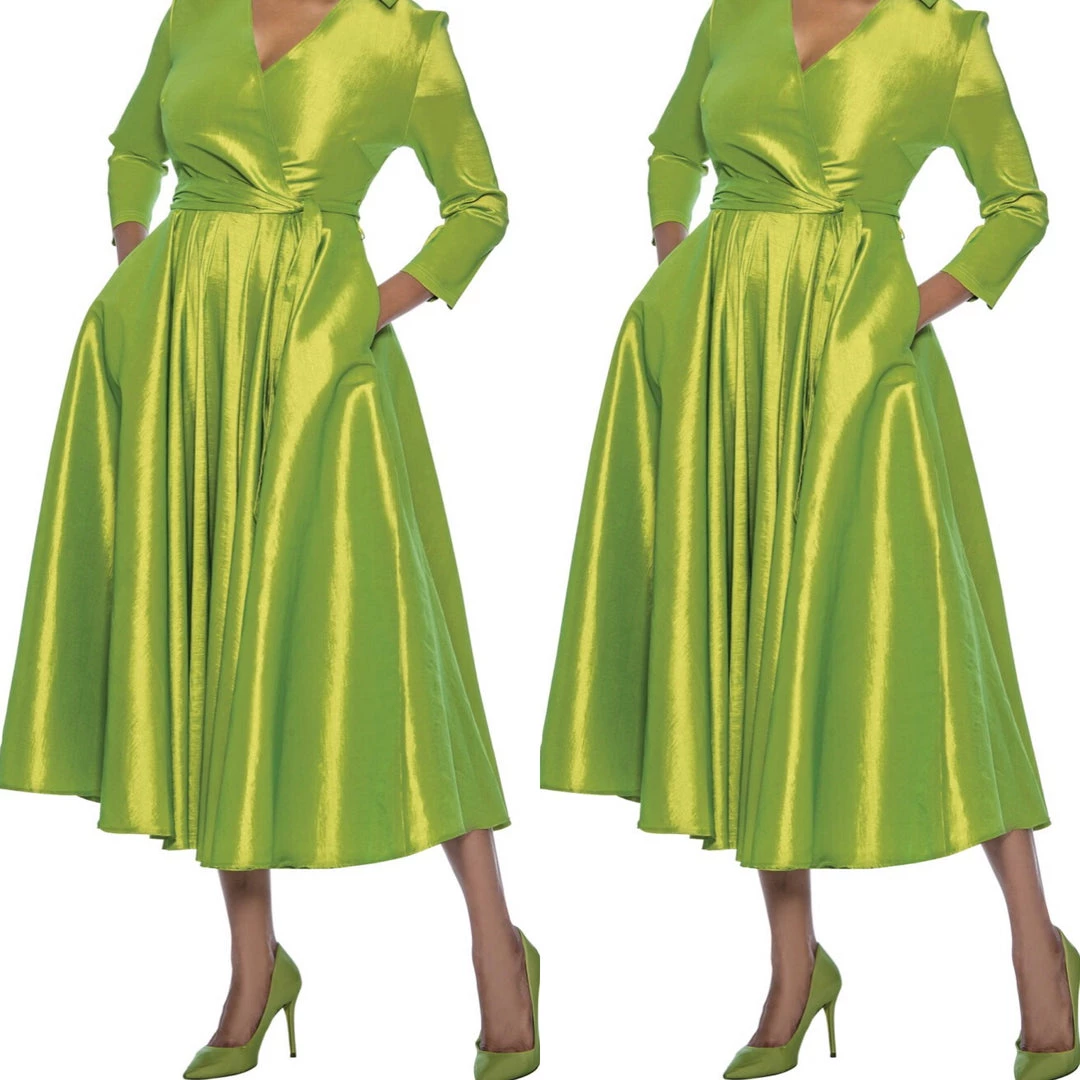 Social Butterfly Collection Green Classic Style Faux Wrap Dress 6 Social Butterfly Collection Green Classic Style Faux Wrap Dress