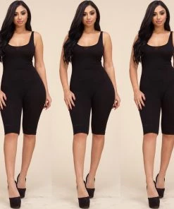 Social Butterfly Collection Sale Black, White Or Nude Basic Solid Color Capri Jumpsuit