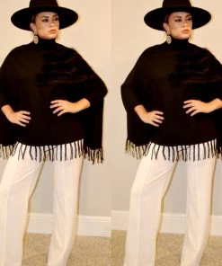 Social Butterfly Collection Black Faux Fur Fringe Detail Sweater Top Sale