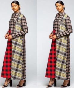 Social Butterfly Collection Dresses Multi Color Plaid Check Pattern Duster Dress