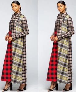 Social Butterfly Collection Plaid Check Multi Color Duster Dress 58 Social Butterfly Collection Plaid Check Multi Color Duster Dress