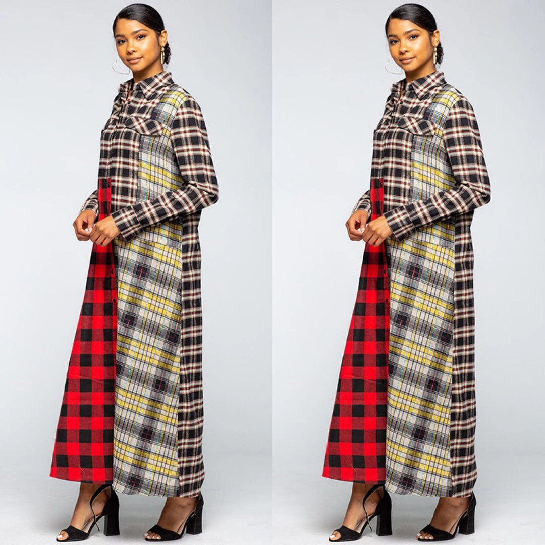 Social Butterfly Collection Plaid Check Multi Color Duster Dress 25 Social Butterfly Collection Plaid Check Multi Color Duster Dress