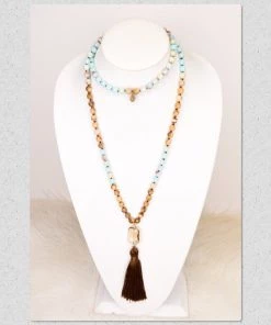 Social Butterfly Collection Sale Green Brown Stone Tassel Necklace