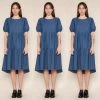 Social Butterfly Collection Plus Size Denim Blue Baby Doll Dress