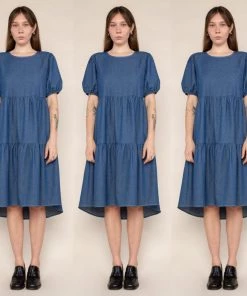 Social Butterfly Collection Plus Size Denim Blue Baby Doll Dress