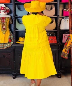 Social Butterfly Collection Plus Size Yellow Boho Style Below The Knee Dress