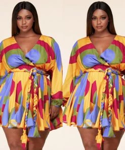Social Butterfly Collection Multi Color Abstract Print Plus Size Dress Top New Arrivals