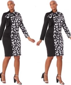 Social Butterfly Collection Color Block Black White Print Fitted Neck Tie Dress 11 Social Butterfly Collection Color Block Black White Print Fitted Neck Tie Dress