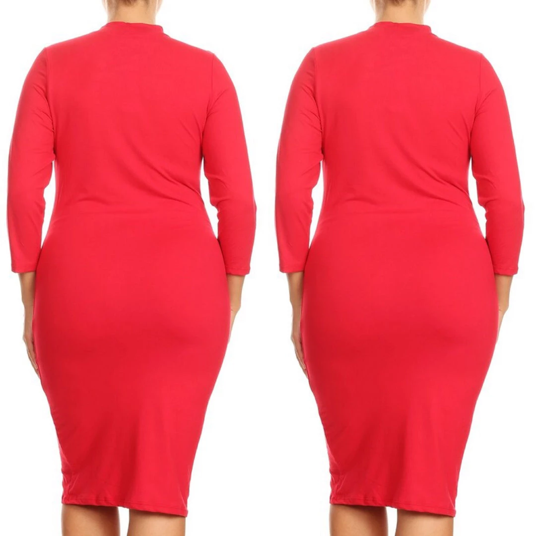 Social Butterfly Collection Plus Sizes Red Mock Neck Fitted Knee Length Dress 17 Social Butterfly Collection Plus Sizes Red Mock Neck Fitted Knee Length Dress