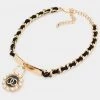 Social Butterfly Collection Gold Or Silver Black Ribbon Pearl Lock Necklace