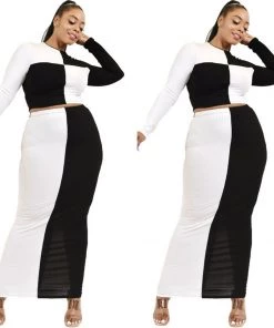 Social Butterfly Collection Color Block Plus Size Two Piece Skirt Set