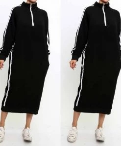 Social Butterfly Collection Black White Sporty Casual Mid Length Dress