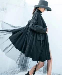 Social Butterfly Collection Black Tulle Detail Large Pocket Jacket