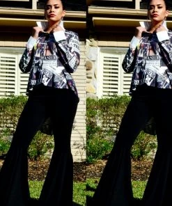 Social Butterfly Collection New Arrivals High Fashion Faces Button Down High Low Top