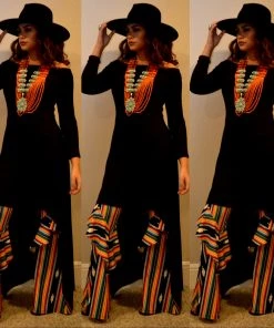 Social Butterfly Collection New Arrivals Black Multi Print Ruffle Wide Leg Pants