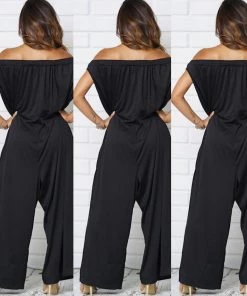 Social Butterfly Collection Black Off The Shoulder Boho Loose Fit Jumpsuit