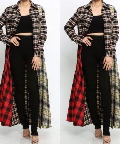 Social Butterfly Collection Dresses Multi Color Plaid Check Pattern Duster Dress