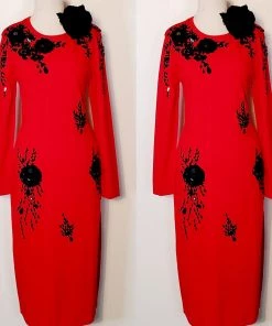 Social Butterfly Collection New Arrivals Red Black Jersey Knit Mid Length Dress