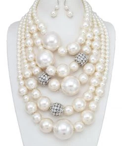 Social Butterfly Collection White X-Large Pearl Statement Necklace