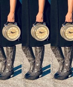 Social Butterfly Collection Accessories Grey Retro Style Clock Handbag