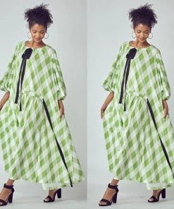 Social Butterfly Collection Plus Size Green Check Vintage Dress New Arrivals
