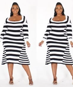 Social Butterfly Collection New Arrivals Black White Stripe Form Fitted Dress