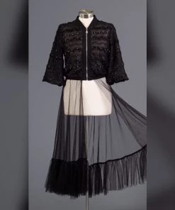 Social Butterfly Collection Sheer Black Front Zipper Dress Top