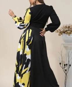 Social Butterfly Collection Black White Yellow Color Block Crop Top