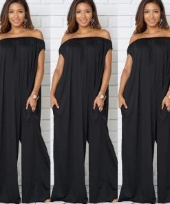 Social Butterfly Collection Black Off The Shoulder Boho Loose Fit Jumpsuit