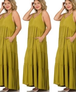 Social Butterfly Collection New Arrivals Plus Size Olive Mustard Cotton Sundress