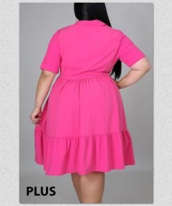 Social Butterfly Collection Pink Plus Size Button Down Dress