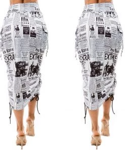Social Butterfly Collection Newspaper Print Drawstring Skirt New Arrivals