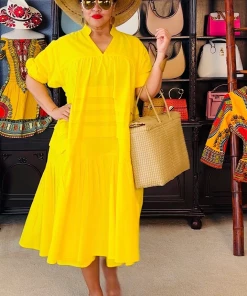 Social Butterfly Collection Plus Size Yellow Boho Style Below The Knee Dress