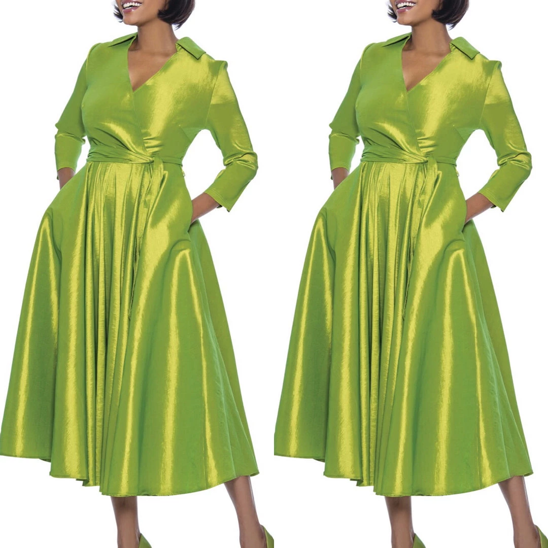 Social Butterfly Collection Green Classic Style Faux Wrap Dress 9 Social Butterfly Collection Green Classic Style Faux Wrap Dress