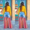 Social Butterfly Collection Distressed Light Denim Red Multi Color Palazzo Wide Leg Jeans New Arrivals