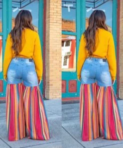 Social Butterfly Collection Distressed Light Denim Red Multi Color Palazzo Wide Leg Jeans New Arrivals